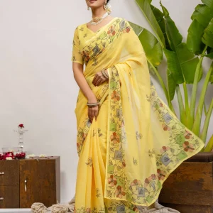 Yellow Printed Saree